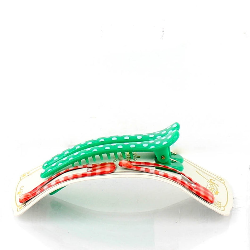 Polka Dots & Checkered Hair Clips (Green & Red, 4pcs)