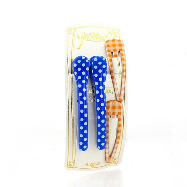 Polka Dots & Checkered Hair Clips (Blue & Orange, 4pcs)