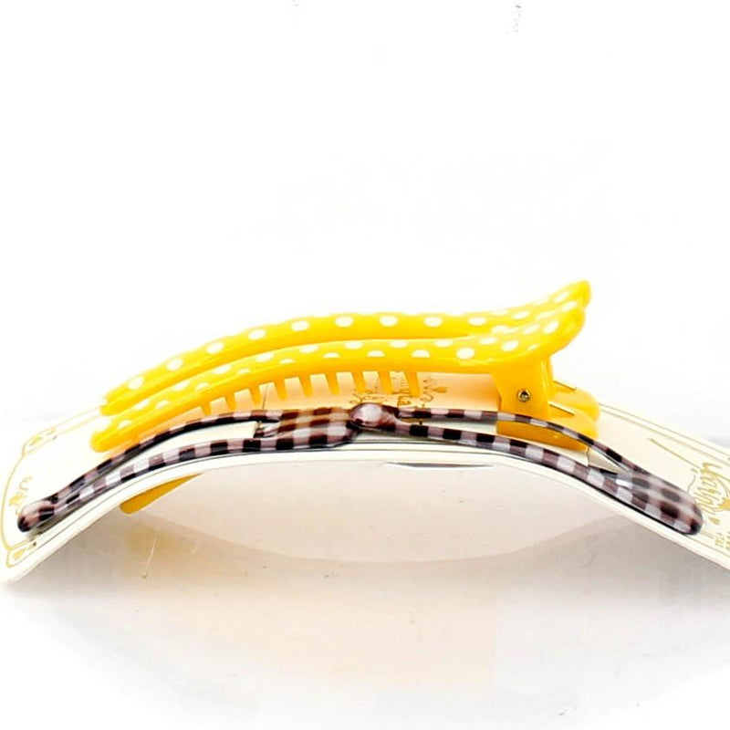 Polka Dots & Checkered Hair Clips (Yellow & Brown, 4pcs)