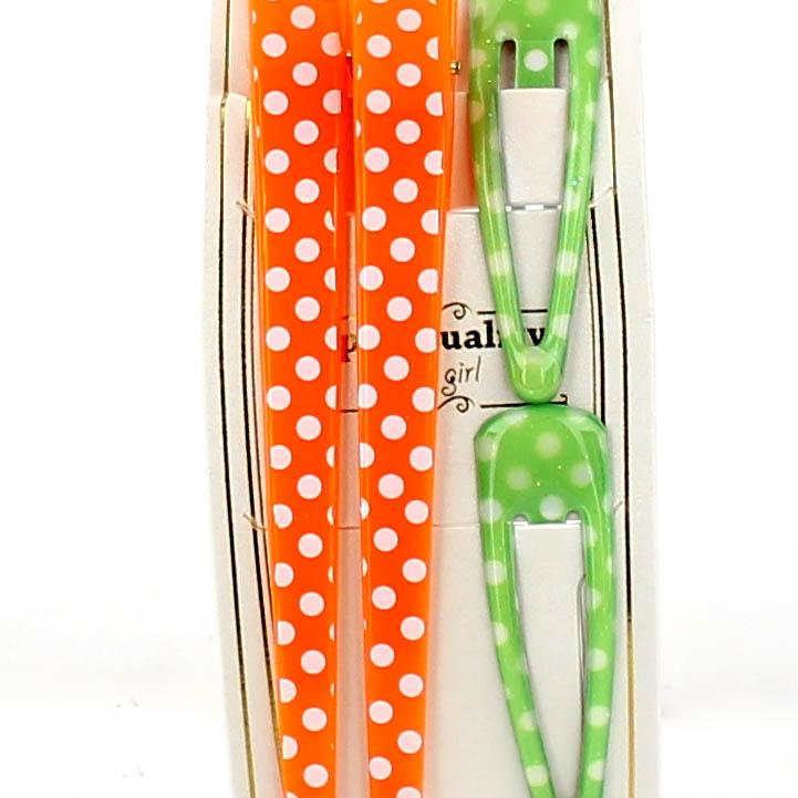 Polka Dots & Checkered Hair Clips (Orange & Green, 4pcs)