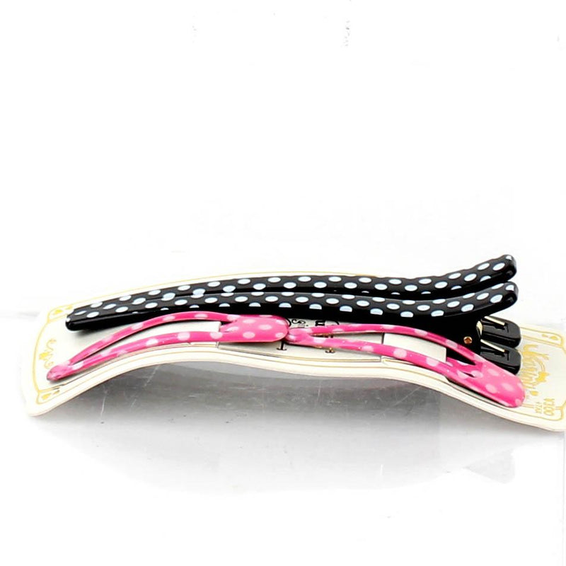 Polka Dots & Checkered Hair Clips (Black & Pink, 4pcs)