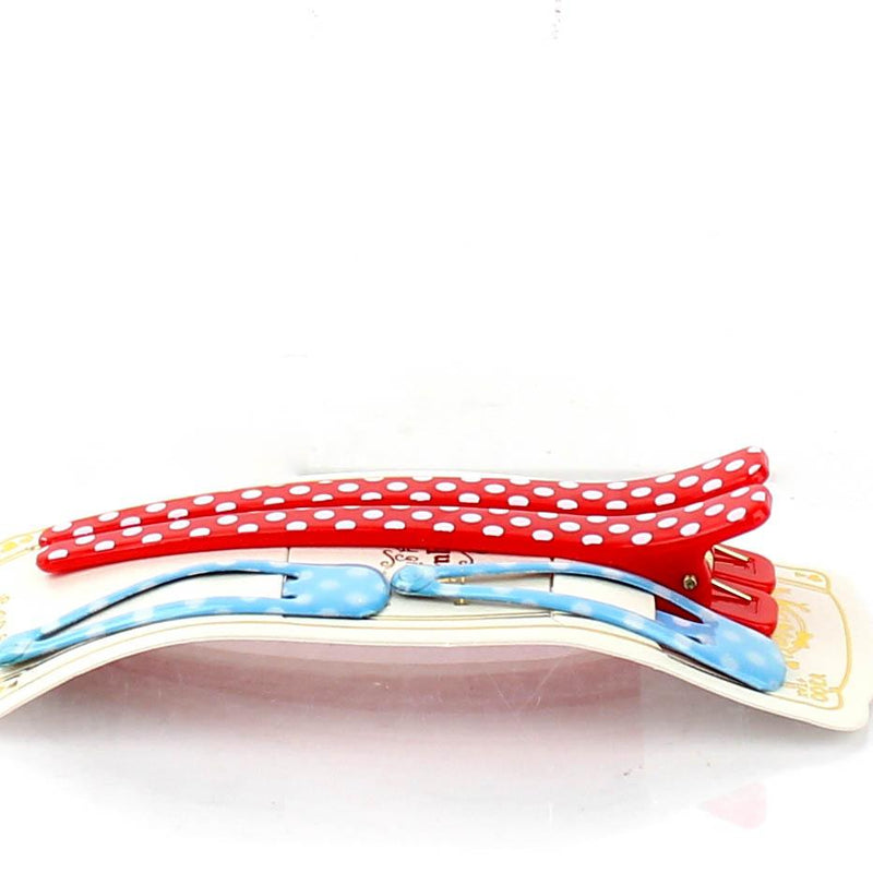 Polka Dots & Checkered Hair Clips (Red & Blue, 4pcs)