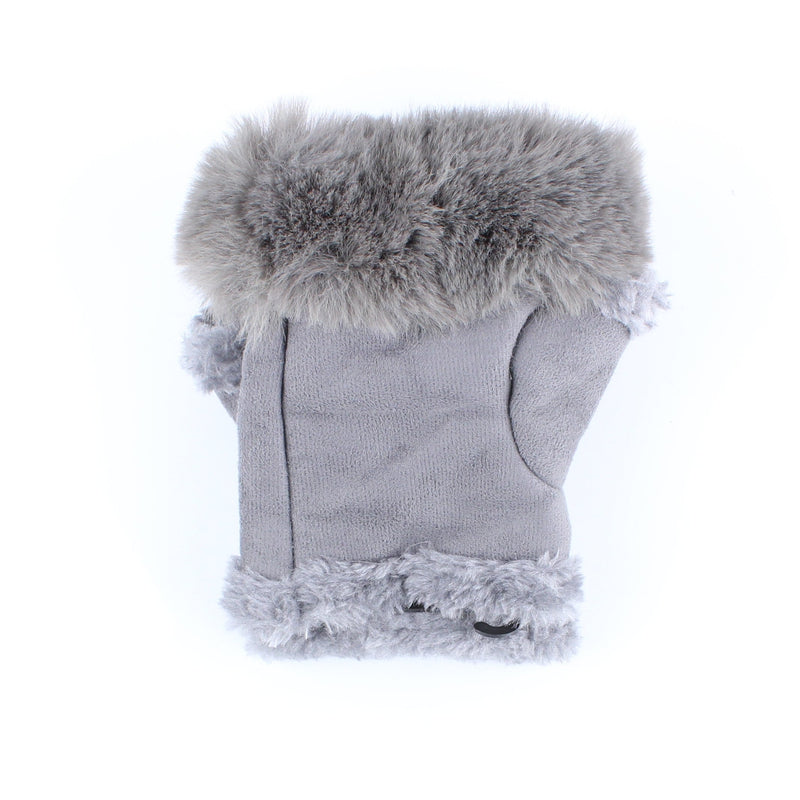 Fingerless Fluffy Suede Gloves