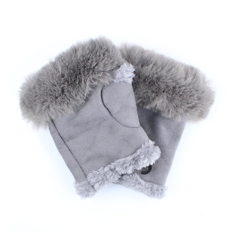 Fingerless Fluffy Suede Gloves