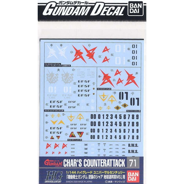 Bandai Gundam Decal 71 Char's Counterattack Earth Federation Space Force Ver.