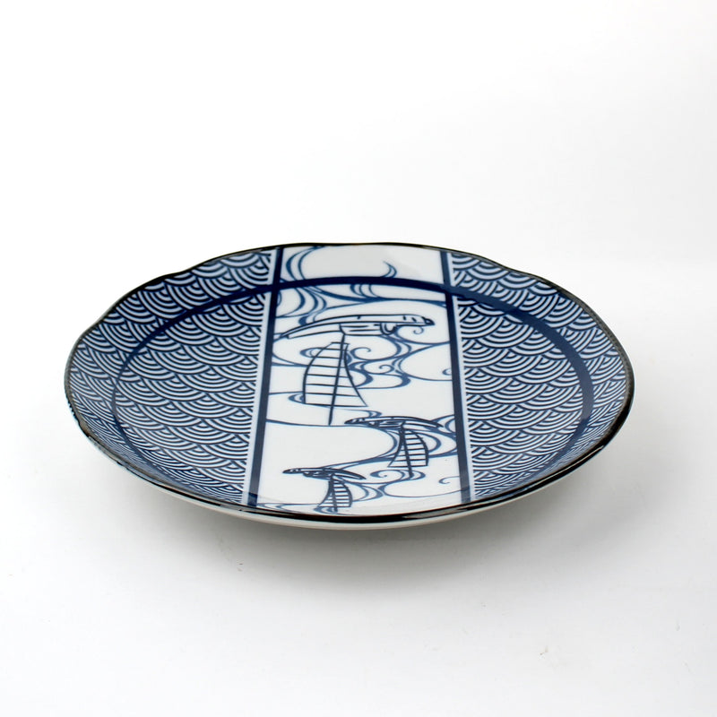Sometsuke/Ocean Waves 21.5 cm Ceramic Dish