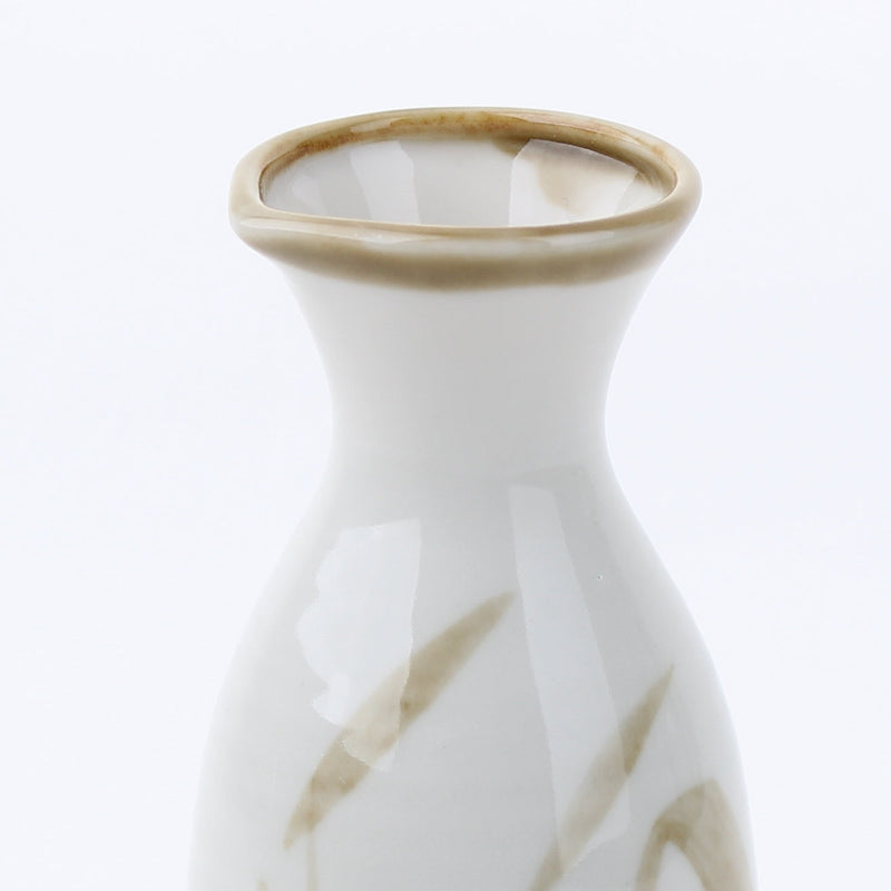 Milky White Pampas Grass Porcelain Tokkuri Sake Bottle 