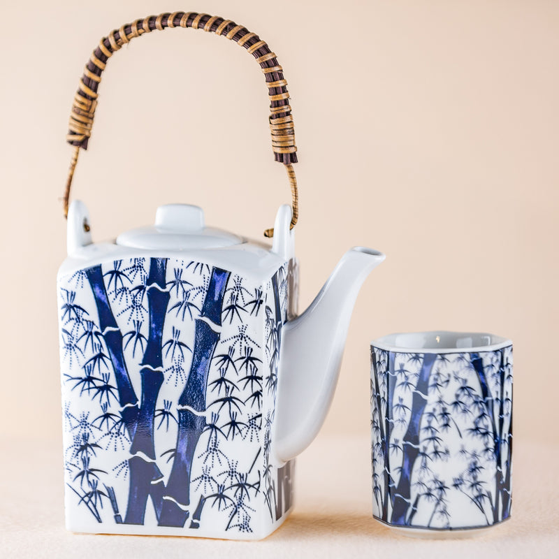 Japanese Ceramic Tea Cup & Tea Pot Set (Bamboo)