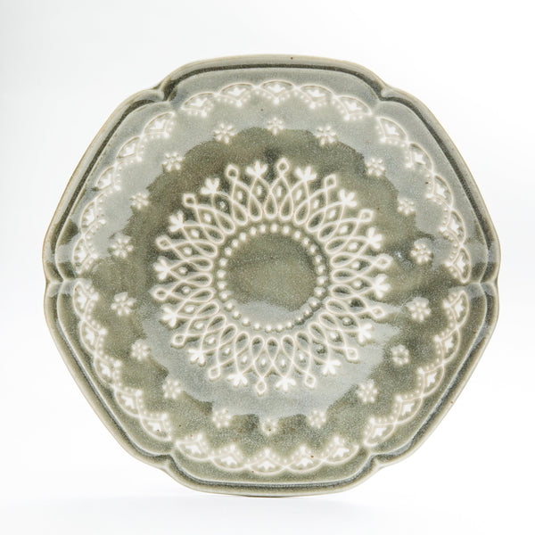 Plate (Porcelain/Lace/Scalloped Edge/24x23.5x3cm/SMCol(s): Moss Green)