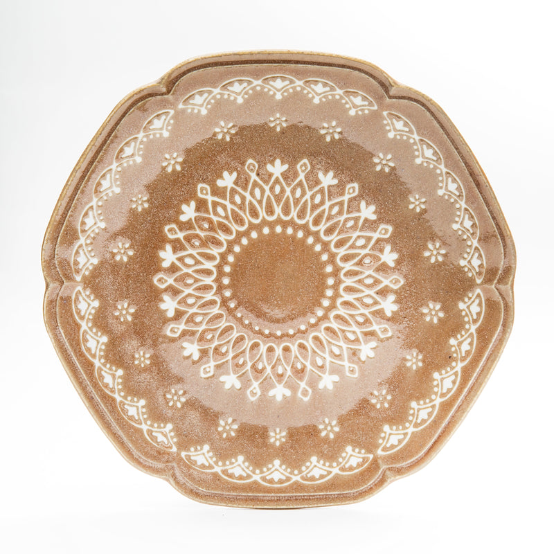 Plate (Porcelain/Lace/Scalloped Edge/24x23.5x3cm/SMCol(s): Brown)