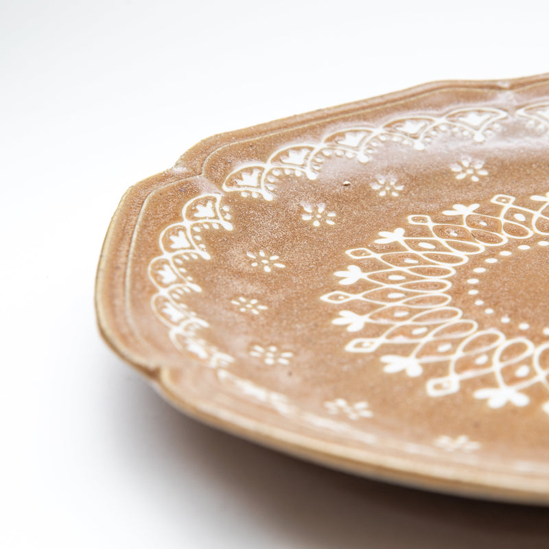 Plate (Porcelain/Lace/Scalloped Edge/24x23.5x3cm/SMCol(s): Brown)
