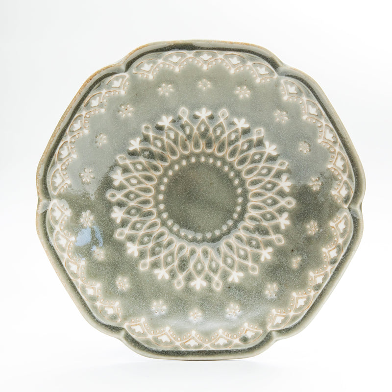 Plate (Porcelain/Lace/Scalloped Edge/21.5x21x4cm/SMCol(s): Green)