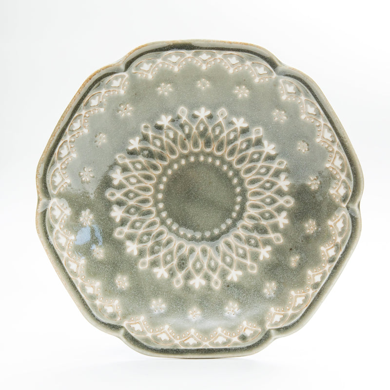 Plate (Porcelain/Lace/Scalloped Edge/21.5x21x4cm/SMCol(s): Green)