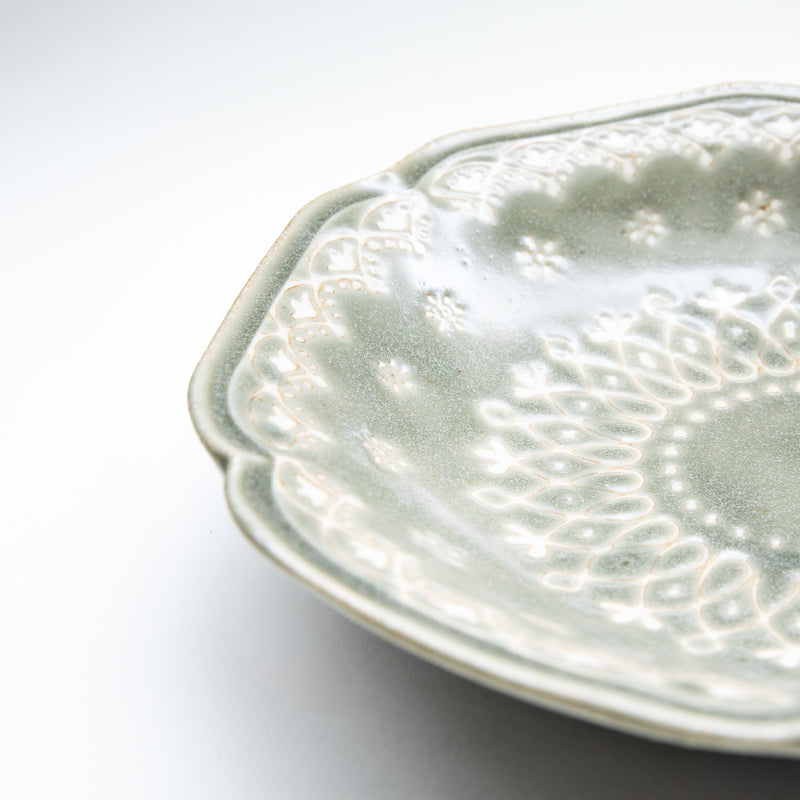 Plate (Porcelain/Lace/Scalloped Edge/21.5x21x4cm/SMCol(s): Green)