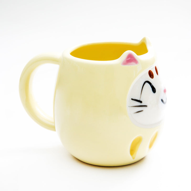 Mug (Porcelain/Microwave & Dishwasher Safe/Daruma Cat/With Ears/7cm/Ø11cm/SMCol(s): Yellow)