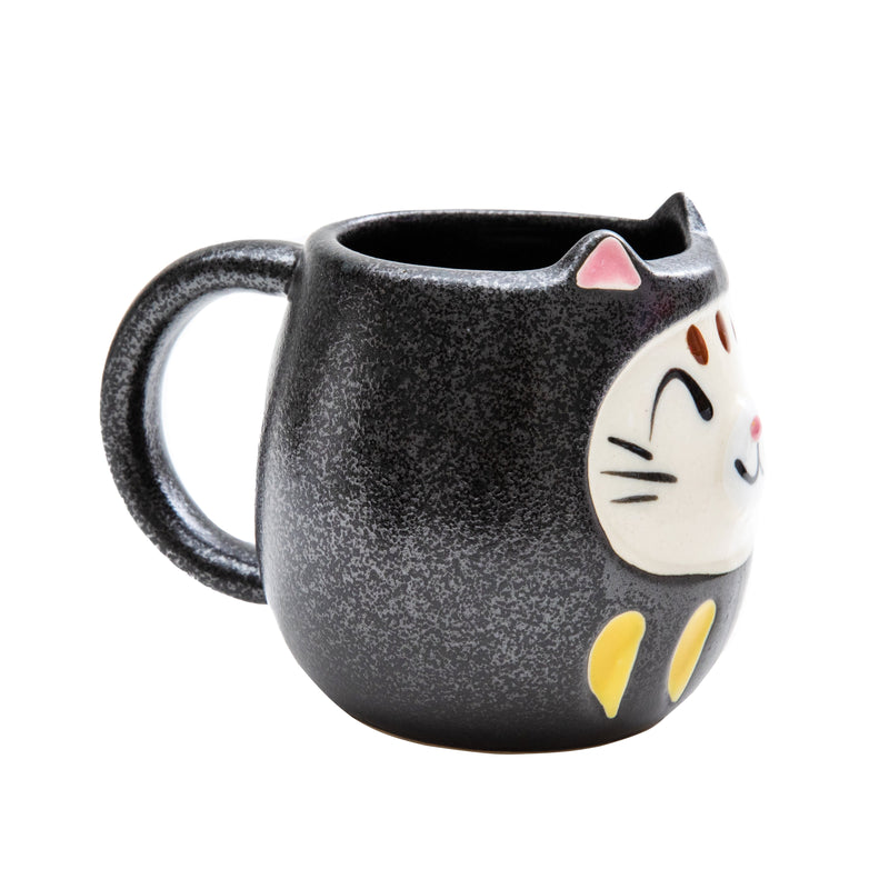 Mug (Porcelain/Microwave & Dishwasher Safe/Daruma Cat/With Ears/7cm/Ø11cm/SMCol(s): Black)