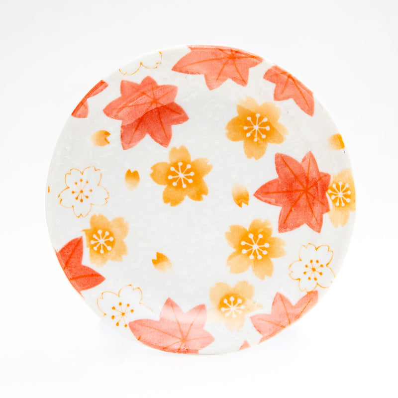 Plate (Porcelain/Autumn Leaves/2cm/Ø12cm/SMCol(s): White,Orange,Red)