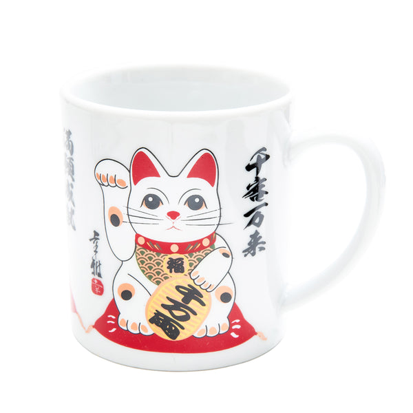 Mug (Porcelain/Calico Beckoning Cat/8.5x11.5x10.5cm/SMCol(s): White,Red,Yellow)