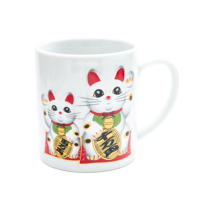 Mug (Porcelain/Calico Beckoning Cats/8.5x11.5x10.5cm/SMCol(s): White,Red,Yellow)