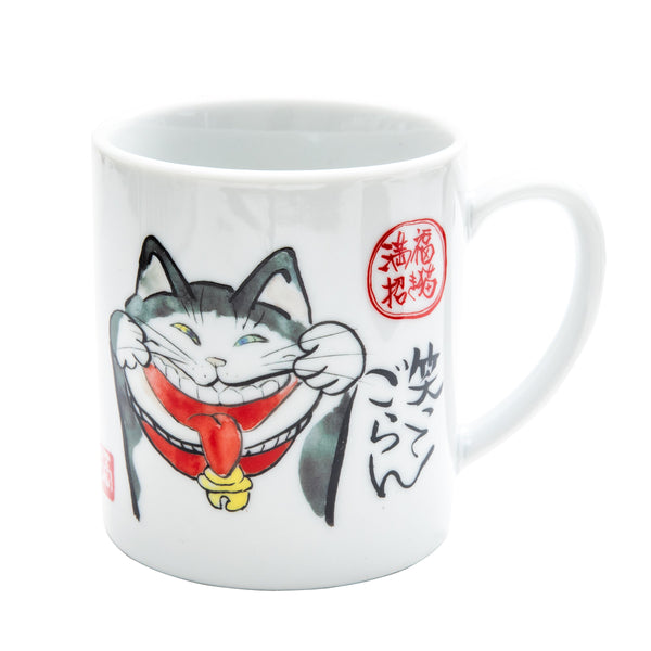 Mug (Porcelain/Chubby Beckoning Cat/Japanese Quote/8.5x11.5x10.5cm/SMCol(s): White)