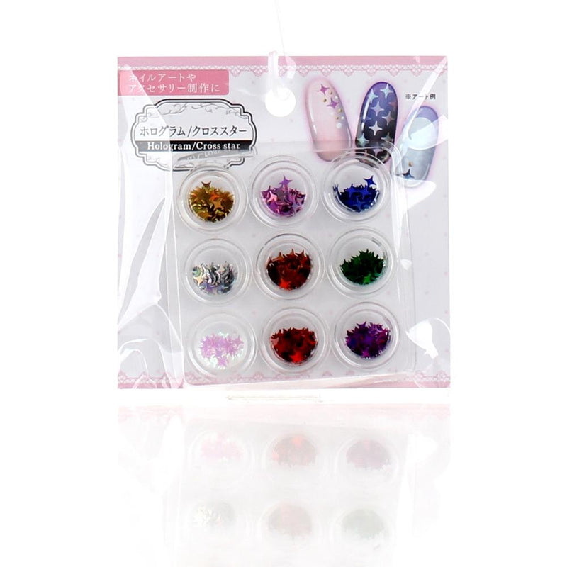Nail Sequins (Polyvinyl Chloride/Four-Pointed Star/Holographic/9 Colours/9pcs)
