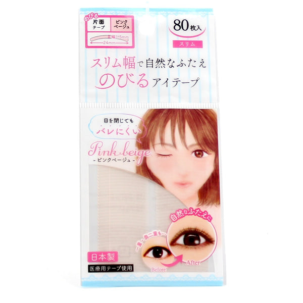 Eyelid Tape (Polyethylene/Stretchy/Thin/One-side Adhesive/Pink Beige/2.4x0.15cm (80pcs))