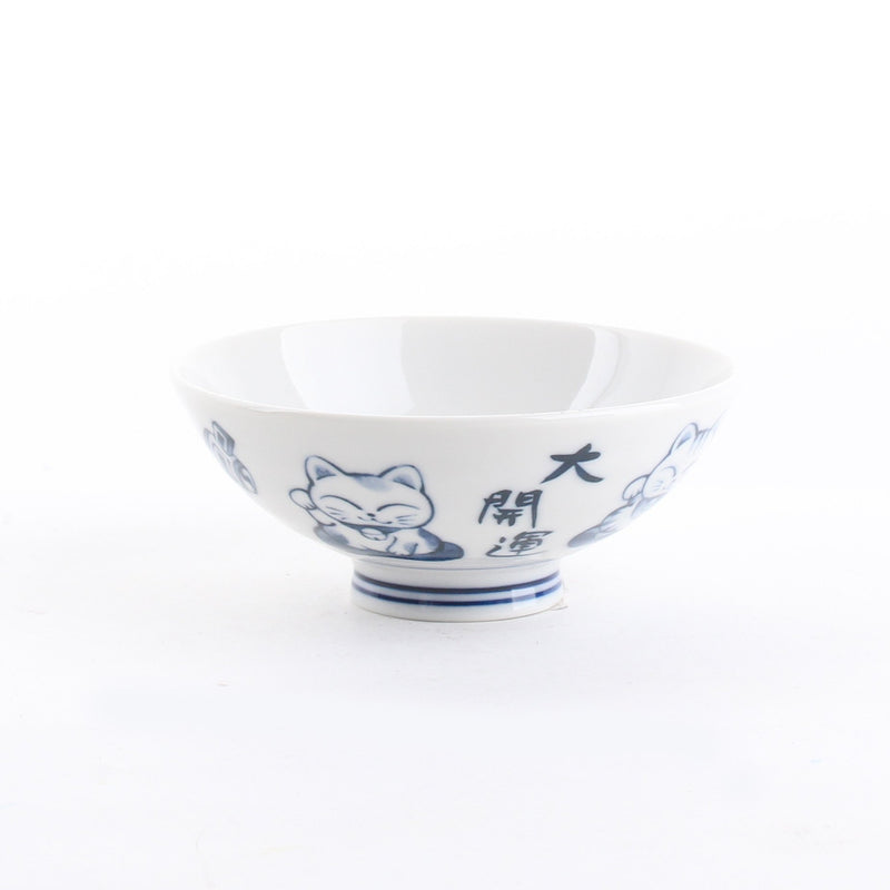 Round Lucky Cat Ceramic Rice Bowl