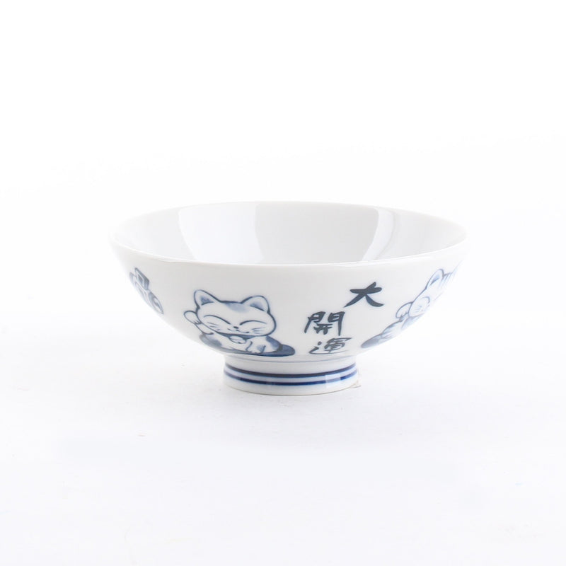 Round Lucky Cat Ceramic Rice Bowl