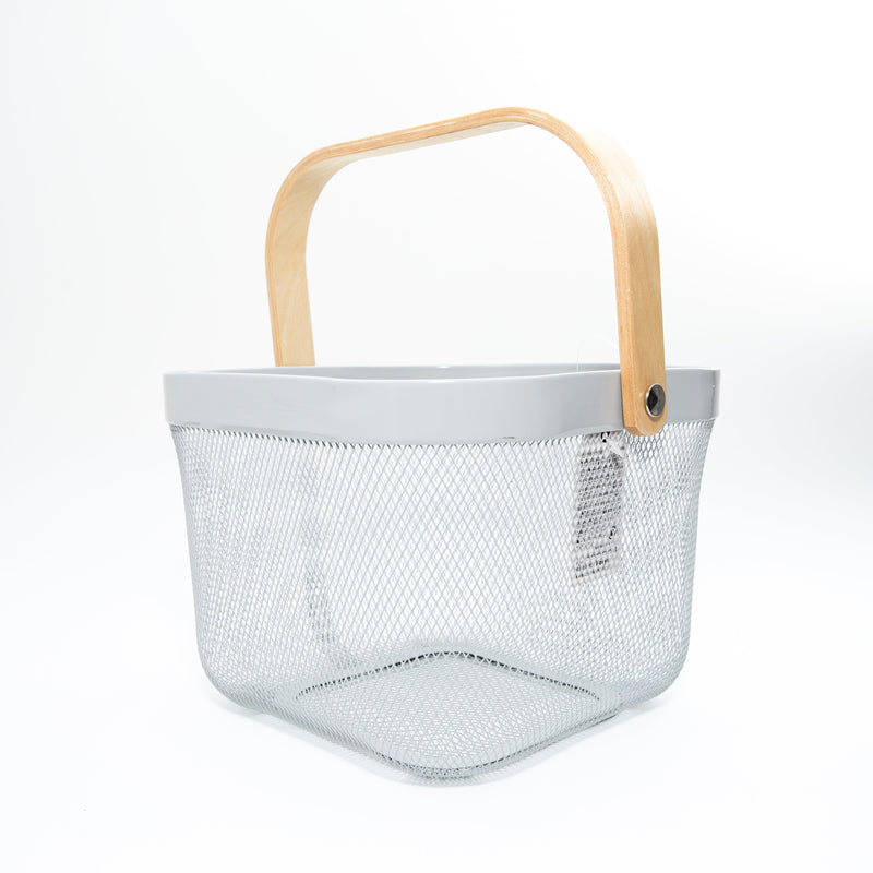 Grey Cute Storage Basket with Wooden Handle