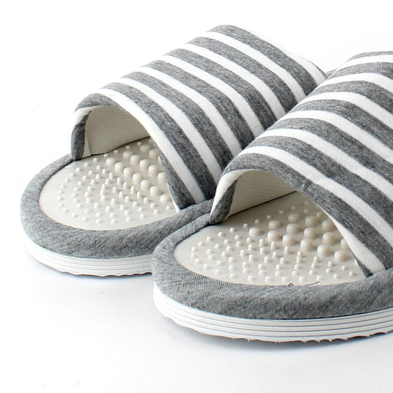 Grey & White Striped Massage Slippers (L)