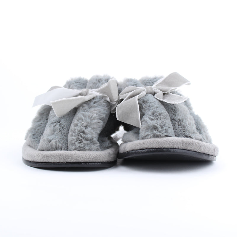 Slippers (Fluffy/Ribbon Bow/26cm/1 Pair/SMCol(s): Grey)