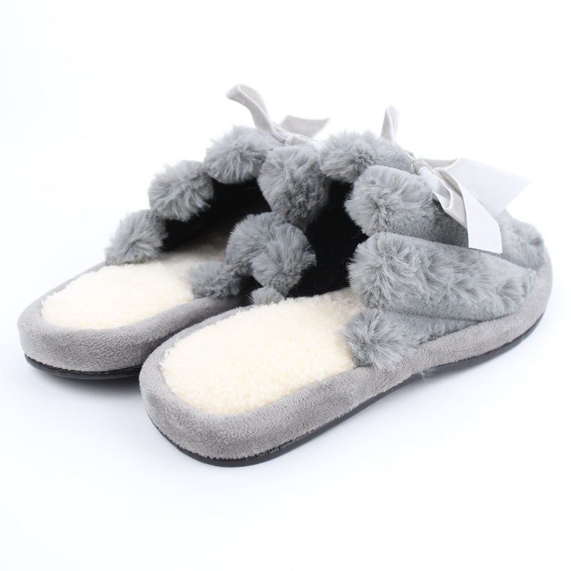 Slippers (Fluffy/Ribbon Bow/26cm/1 Pair/SMCol(s): Grey)