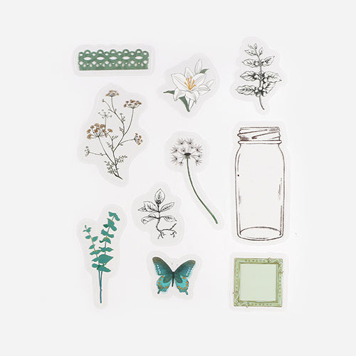 Blooming Flower in a Bottle Sticker Flakes (Dark Green)