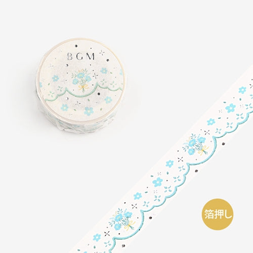 BGM Foil Stamping Lace, Blue Flower Masking Tape (Blue,White)