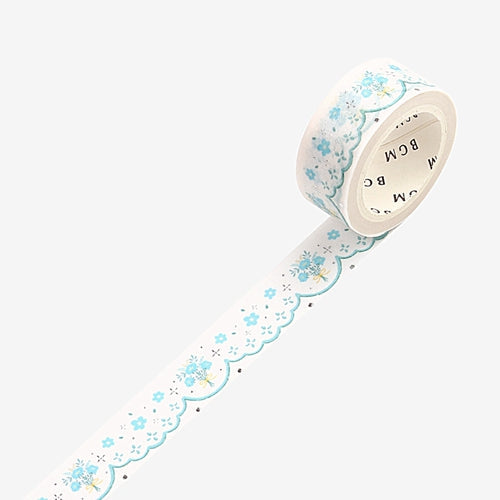 BGM Foil Stamping Lace, Blue Flower Masking Tape (Blue,White)
