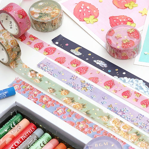 BGM Foil Stamping Masking Tape (Oil Pastel: Moon & Flower)