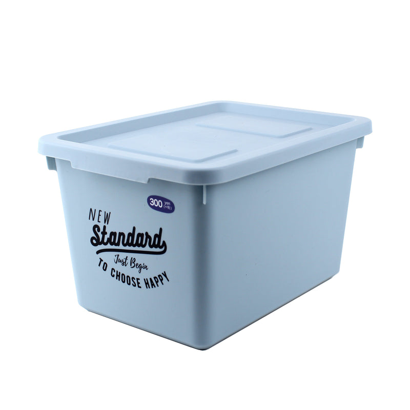"New Standard, Just Begin to Choose Happy" Storage Box with Lid M (Light Blue)