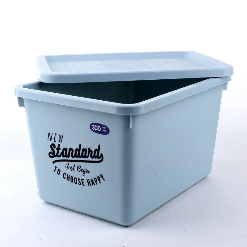 "New Standard, Just Begin to Choose Happy" Storage Box with Lid M (Light Blue)