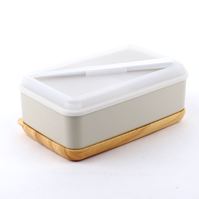 White Lunchbox with Wood-Like Lid, Inner Lid, Food Divider & Belt (Bear)