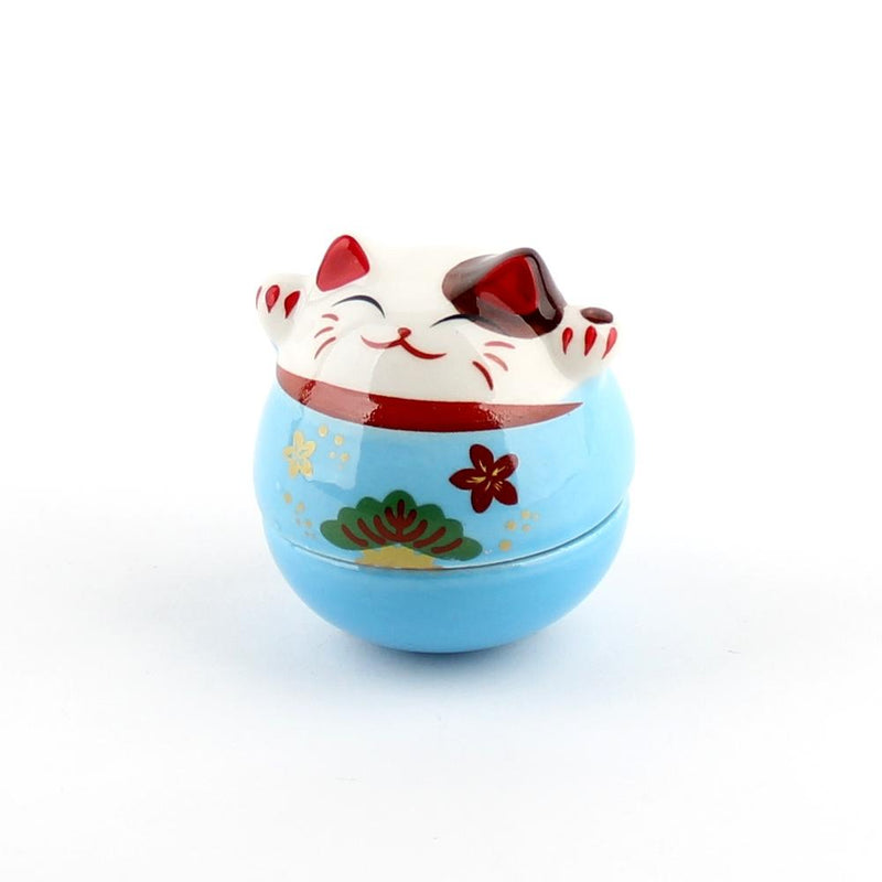 Roly-Poly Lucky Cat Ceramic Ornament (Blue)