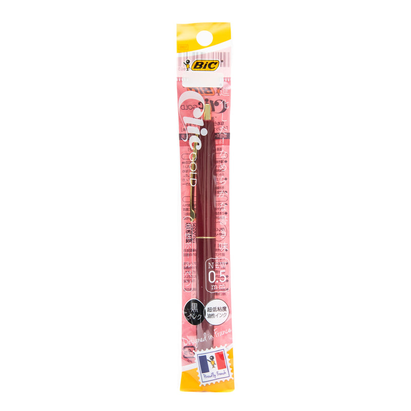 Ballpoint Pen (0.5mm/Permanent/Black/Bic Japan/Clic Gold/SMCol(s): Burgundy)