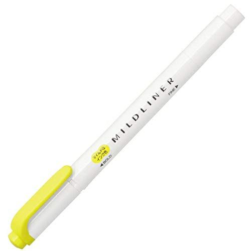 Highlighter Pen (Double-Ended: Wide,Thin/Wide: 0.4mm, Thin: 0.1mm/Mild Lemon Yellow/1.2x14.2cm)
