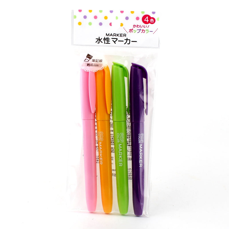 Highlighter Pen Set (Water-Based Marker/Pop Colour: Pink,Orange,Light Green,Purple/14cm/d.1.3cm (4pcs))