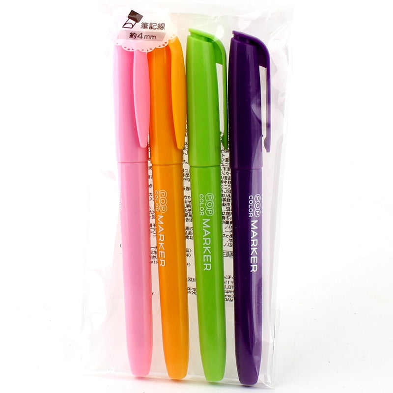 Highlighter Pen Set (Water-Based Marker/Pop Colour: Pink,Orange,Light Green,Purple/14cm/d.1.3cm (4pcs))