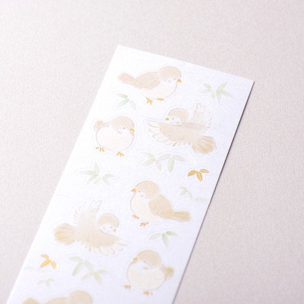 Stickers (Washi Paper/Japanese Style/Sparrows/Sheet Size: H16.5xW5cm/SMCol(s): White,Gold,Beige)