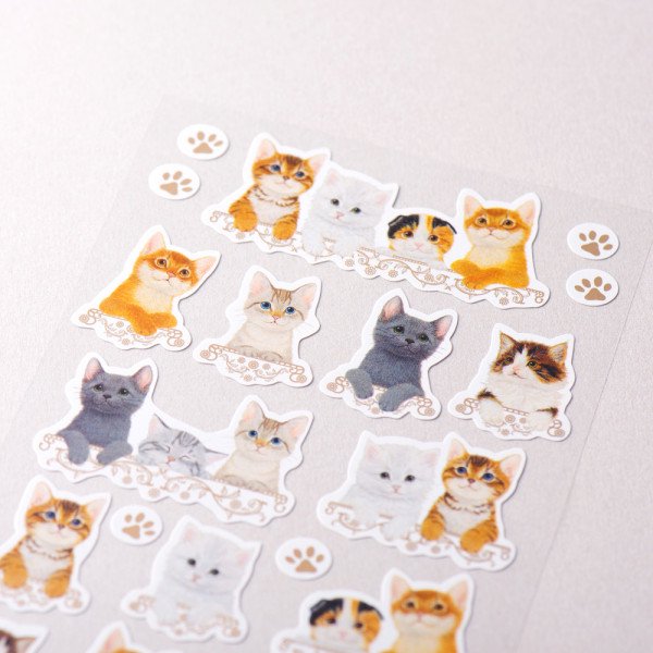 Stickers (Kittens/L/Sheet Size: H16.5xW9.2cm/SMCol(s): White,Orange,Brown,Grey,Black)