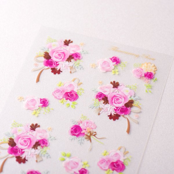 Stickers (Clear/Rose Bouquets/L/Sheet Size: H16.5xW9.2cm/SMCol(s): Pink)