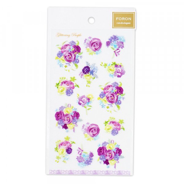 Stickers (Clear/Purple Rose Bouquets/L/Sheet Size: H16.5xW9.2cm/SMCol(s): Purple)