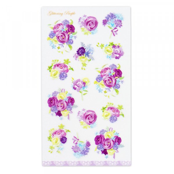 Stickers (Clear/Purple Rose Bouquets/L/Sheet Size: H16.5xW9.2cm/SMCol(s): Purple)