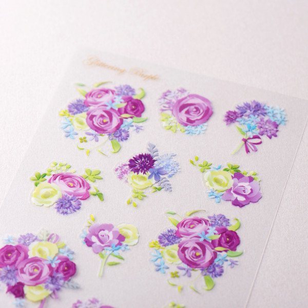 Stickers (Clear/Purple Rose Bouquets/L/Sheet Size: H16.5xW9.2cm/SMCol(s): Purple)